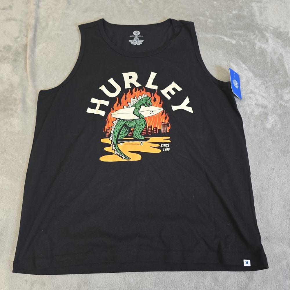 Hurley Shirt Mens XL Black Sleeveless Crew Neck Tank Sufer Beachwear Casual